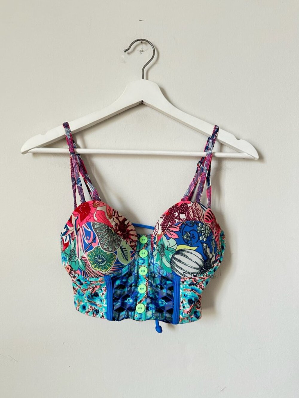 Maaji Mix Print Bustier Bikini Top Lace Up Back Size L